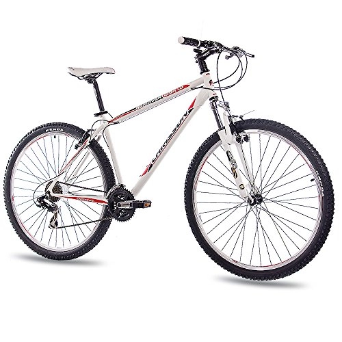 Mountainbike : CHRISSON 29 Zoll Mountainbike Hardtail - Remover 1.0 Weiss - Hardtail Mountain Bike mit 21 Gang Shimano Tourney Kettenschaltung - MTB Fahrrad für Herren und Damen mit Zoom Federgabel