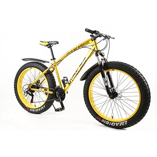 Mountainbike : Design 2019 Fatbike Gold / Gelb Farbe 26 Zoll 21 Gang Vollfederung Shimano Fat Tyre Modell Mountainbike Gold 47 cm RH Snow Bike Fat Bike