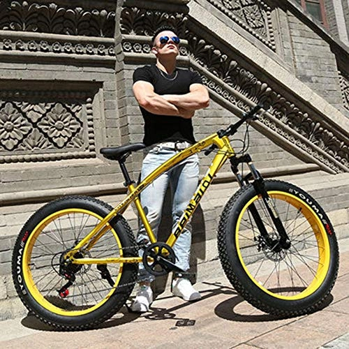 Mountainbike : Domrx Mountainbike Beach Bike 4.0 Super breite Reifen 20 / 24 / 26 Zoll Geschwindigkeit Offroad-Fahrräder Männliche und weibliche Studenten Adult-Gold_20 Zoll 21 Geschwindigkeit