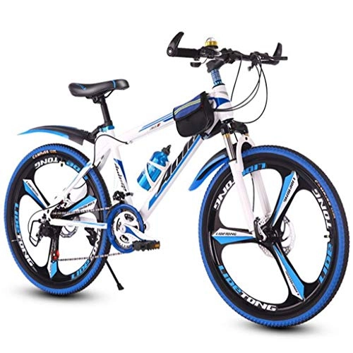 Mountainbike : Dsrgwe Mountainbike, Mountainbike, 26inch Rad, Stahlrahmen for Fahrräder, Doppelscheibenbremse und Vorderradaufhängung (Color : White+Blue, Size : 21 Speed)