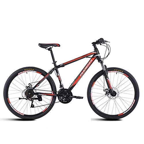 Mountainbike : Dsrgwe Mountainbike, Mountainbike, Stahl-Rahmen Hardtail Fahrräder, 26inch Rad, Doppelscheibenbremse und Vorderradgabel, 21 Geschwindigkeit (Color : Black+Red)