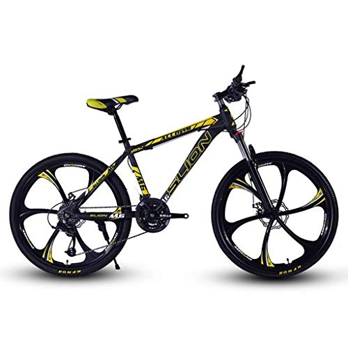 Mountainbike : Dsrgwe Mountainbike, Mountainbike, Stahlrahmen Bergfahrräder Hardtail, Doppelscheibenbremse und Vorderradaufhängung, 26inch Rad (Color : Black+Yellow, Size : 21 Speed)