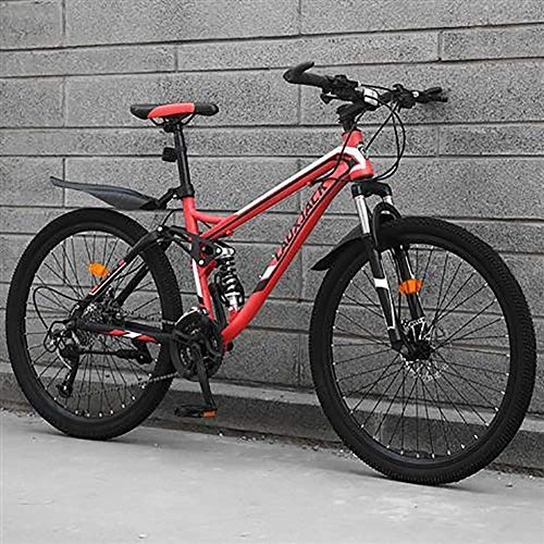 Mountainbike : DULPLAY Mountainbike, Stahl mit hohem Kohlenstoffgehalt, für Männer und Frauen (außen), Rennrad, Mountainbike, Doppelscheibenbremse, komplett, Fahrrad, rot, 26 Zoll, 24-Gang