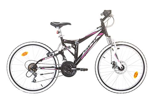 Mountainbike : EDEN Bikes Mountainbike, 24 Zoll, vollgefedert, für Mädchen, Ariane / SPR – 18 Gänge – Bremsen Vorne A Scheibe und V-Brake Hinten