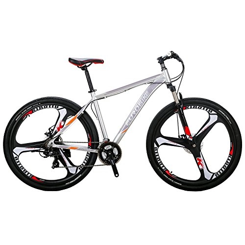 Mountainbike : Eurobike X9 Mountainbike-21 Speed 73, 7 cm 3 Speichen Räder Dual Bremse, Aluminium Rahmen MTB Fahrrad, silber