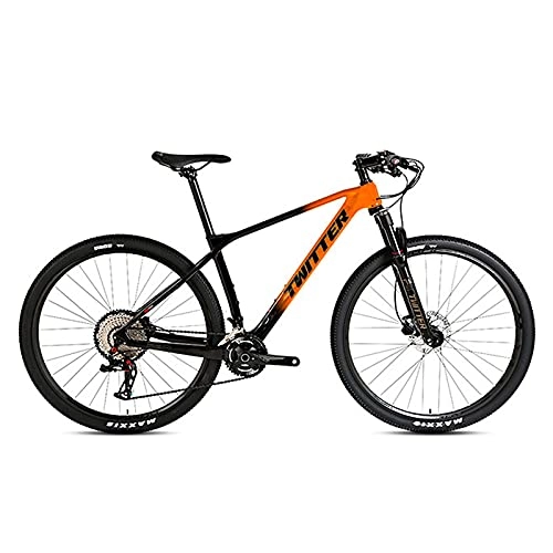 Mountainbike : EWYI Carbonfaser Mountainbike, 27.5 / 29 Zoll MTB Carbonfaser-XC-Klasse-Rahmen, Stoßdämpfung Outdoor-Fahren Cross-Country-Studentenfahrrad Mit Variabler Geschwindigkeit Black Orange-27.5