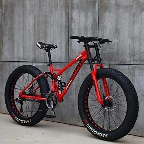 Mountainbike : Fahrrad Erwachsene Mountain Bikes, 24-Zoll-Fat Tire Hardtail Mountainbike, Doppelaufhebung-Rahmen und Federgabel All Terrain Mountain Bike, Grün, 7-Gang (Color : Red, Size : 21 Speed)