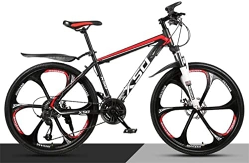 Mountainbike : Fahrrad, Mountainbike, kohlenstoffhaltiger Stahl, 26 Zoll, Speichenrad, Doppelfederung, Herren-MTB (Color : Black Red, Size : 30 Speed)