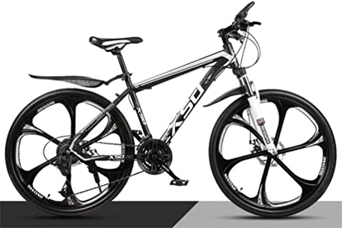 Mountainbike : Fahrrad, Mountainbike, kohlenstoffhaltiger Stahl, 26 Zoll, Speichenrad, Doppelfederung, Herren-MTB (Color : Black White, Size : 21 Speed)