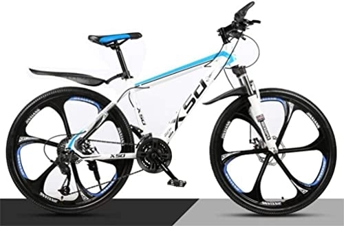 Mountainbike : Fahrrad, Mountainbike Kohlenstoffstahl 26 Zoll Speichenrad Doppelfederung, Herren MTB (Color : White Blue, Size : 21 Speed)