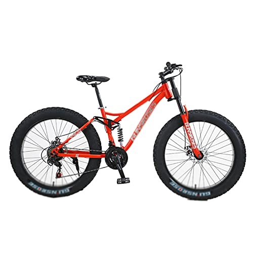 Mountainbike : Fat Tire Mountainbike, 7-Gang, Shimano Kettenschaltung, Mit High Carbon Stahlrahmen, Doppelscheibenbremse Und Vorderradaufhängung Anti-Rutsch-Bikes Mit 26-Zoll-Räder red-Spoke Wheel