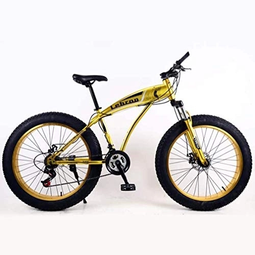 Mountainbike : Fat Tire Mountainbike für Erwachsene, leichter Rahmen aus Karbonstahl, für Strand, Schneemobil, Herren-Fahrrad, doppelte Scheibenbremse, 66 cm Räder, Gold, 21 Gänge.