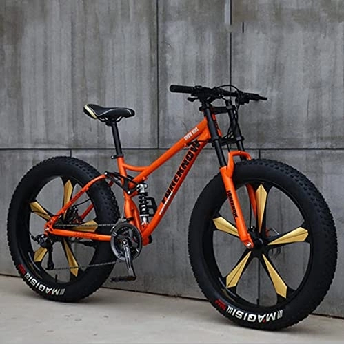 Mountainbike : FAXIOAWA Mountainbikes, 26-Zoll-Fettreifen-Hardtail-Mountainbike, Doppelfederrahmen und Federgabel, All-Terrain-Mountainbike, Cyan, 5 Räder – 21SPD (5 orangefarbene Räder, 24SPD)