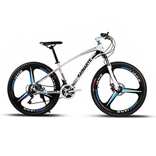 Mountainbike : FJW Unisex-Mountainbike 21 / 24 / 27 Geschwindigkeit Stahlrahmen mit hohem Kohlenstoffgehalt 26 Zoll 3-Speichen-Räder mit Scheibenbremsen und Federgabel, White, 27Speed