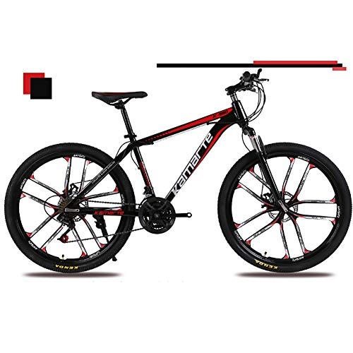 Mountainbike : FJW Unisex-Mountainbike, 24 Zoll 10-Speichen-Räder Stahlrahmen mit hohem Kohlenstoffgehalt, 21 / 24 / 27 Geschwindigkeit mit Scheibenbremsen und Federgabel, Black, 24Speed