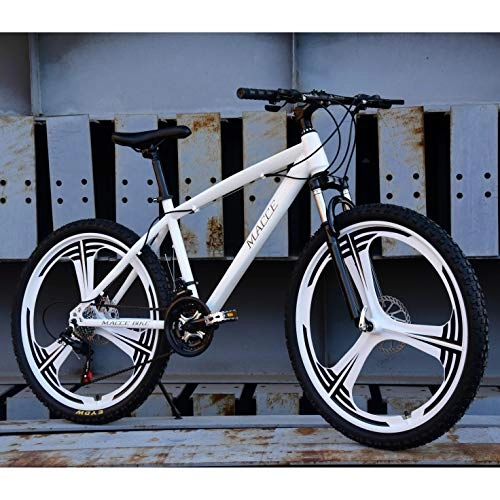 Mountainbike : FJW Unisex-Mountainbike, 26 Zoll Stahlrahmen mit hohem Kohlenstoffgehalt, 21 / 24 / 27 Geschwindigkeit 3-Speichen-Räder Federung Fahrrad für Pendler City Bike, White, 21Speed