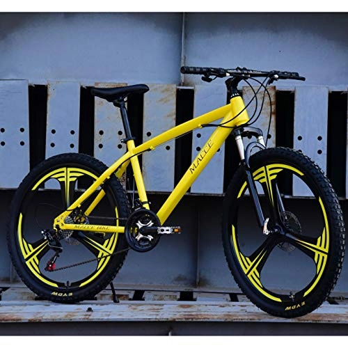 Mountainbike : FJW Unisex-Mountainbike, 26 Zoll Stahlrahmen mit hohem Kohlenstoffgehalt, 21 / 24 / 27 Geschwindigkeit 3-Speichen-Räder Federung Fahrrad für Pendler City Bike, Yellow, 21Speed