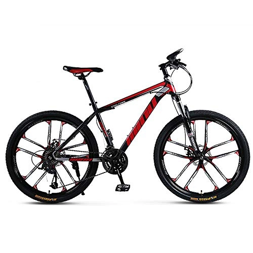 Mountainbike : FLYFO Mountainbike, 26-Zoll-Stoßdämpfer: Student Fahrrad mit einem Rad, Carbon Steel Bikes, 21 / 24 / 27 / 30 Geschwindigkeit Berg Fahrrad, MTB, Rot, 21 Speed