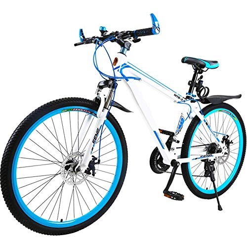 Mountainbike : FMOGE 30-Gang Kinder Mountainbike Leichter Carbon Stahlrahmen Vorderradaufhängung Scheibenbremsen Unisex, Blau