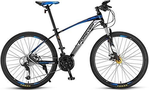 Mountainbike : Forever Mountainbike für Erwachsene, Hardtail-Fahrrad mit verstellbarem Sitz, YE880, 26 / 27, 5 Zoll, 27 Gänge, Rahmen aus Aluminiumlegierung, 26 Zoll schwarz-blau Legierung Standard, 66 cm