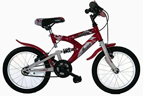 Mountainbike : FREJUS Mountainbike mit 16 Zoll, Hinterradfederung Unisex, 1-Gang-Fahrrad, Rahmen aus Stahl in rot.