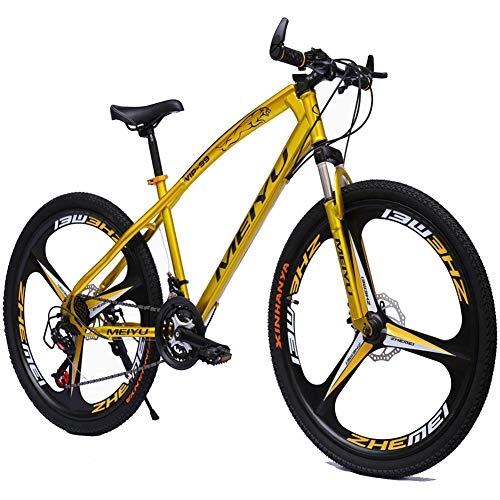 Mountainbike : FXMJ 26 Zoll Mountainbike für Erwachsene, Mountainbike aus Kohlenstoffstahl, 21-Gang Mountainbike mit Verstellbarer Vorderradfederung, Doppelscheibenbremse, Gold