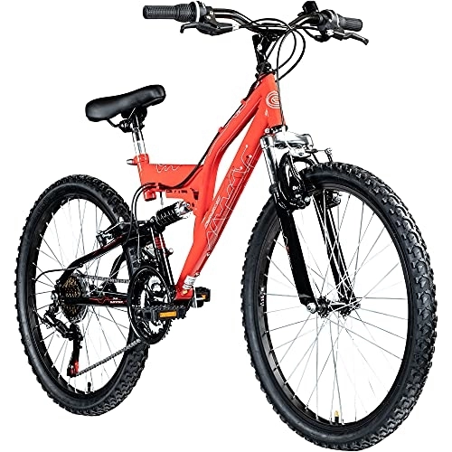 Mountainbike : Galano FS180 24 Zoll Mountainbike Full Suspension Jugendfahrrad Fully MTB Kinder ab 8 Jahre Fahrrad (rot, 37 cm)
