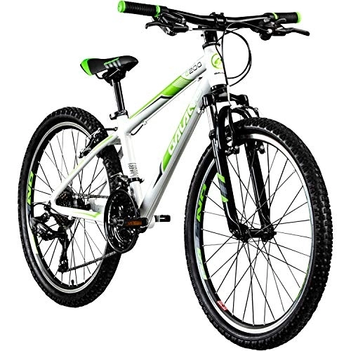 Mountainbike : Galano Jugendfahrrad 24 Zoll Mountainbike ab 130 cm 21 Gänge G200 MTB Fahrrad (weiß / grün)