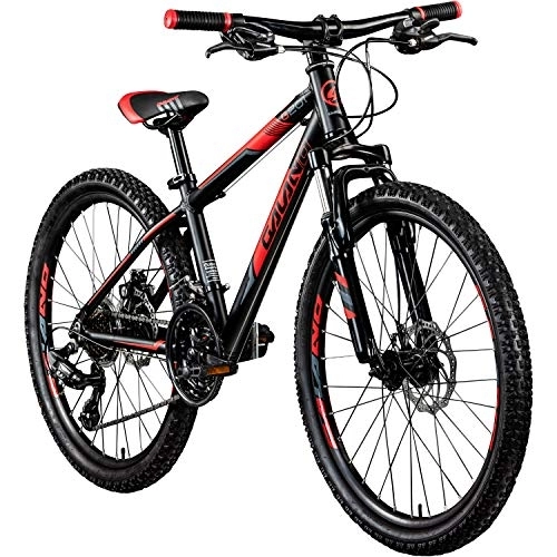 Mountainbike : Galano Jugendfahrrad 24 Zoll Mountainbike ab 130 cm 21 Gänge G201 MTB Fahrrad (schwarz / rot)