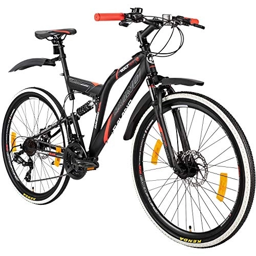 Mountainbike : Galano Volt DS Mountainbike für Mädchen und Jungen ab 160 cm, Jugendfahrrad Unisex mit 21 Gangschaltung und Scheibenbremsen, Fahrrad MTB Fully Schutzblech (schwarz / rot)