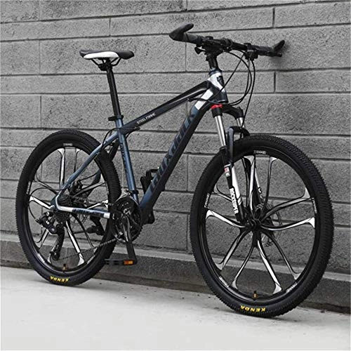 Mountainbike : Generic Cityrder Mountainbikes MTB-Fahrrad aus Kohlenstoffstahl, 26-Zoll-Rad, Doppelscheibenbremsen, Sport, Freizeit (Farbe: Schwarz, Rot, Gre: 24-Gang) -27_Speed_Black_Blue