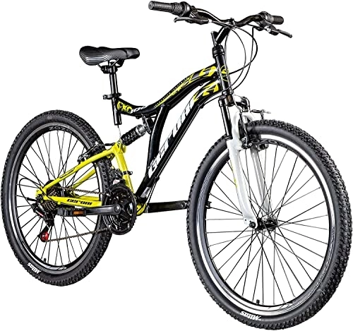 Mountainbike : Geroni FXC 100 Mountainbike Fully ab 130-145 cm MTB für Jungen und Mädchen 21 Gang Fahrrad 24 Zoll mit V Brakes, Jugendfahrrad, Mountain Bike Vollgefedert