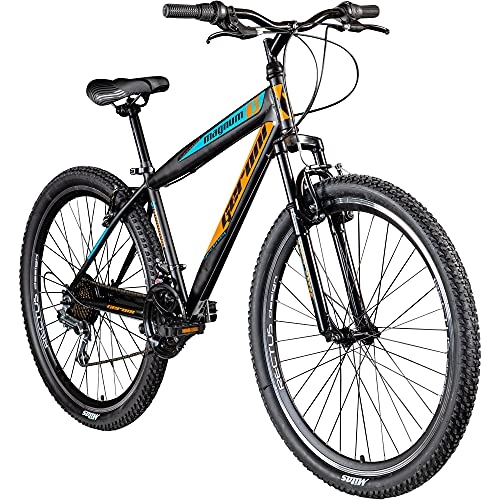 Mountainbike : Geroni Magnum Mountainbike Herren 27, 5 Zoll Fahrrad Mountain Bike Damen mit MTB Rahmen Hardtail Mountainbike Frauen Unisex Fahrräder für Erwachsene Jugendliche (schwarz / orange / blau)
