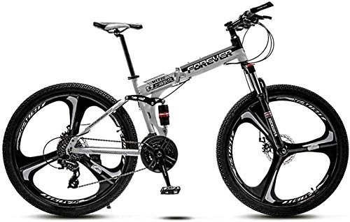 Mountainbike : giyiohok Klappbarer Mountainbike-Stahlrahmen 24-Zoll-3-Speichen-Räder mit doppelter Federung im Gelände für Doppelscheibenbremsen für Erwachsene-Schwarz-Weiss_21 Geschwindigkeit