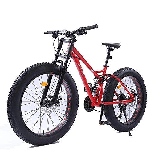 Mountainbike : GJZM Mountainbike 26-Zoll-Damen-Mountainbikes, Doppelscheibenbremse Fat Tire Mountain Trail Bike, Hardtail-Mountainbike, verstellbares Sitzrad, kohlenstoffhaltiger Stahlrahmen, rot, 27-Gang