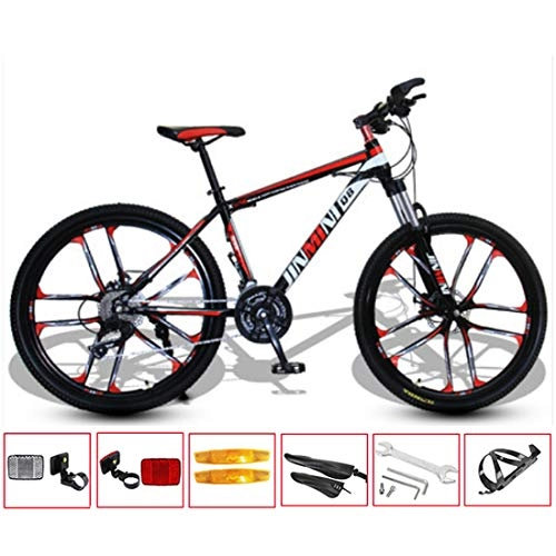 Mountainbike : GL SUIT Fahrrad Mountainbike 21-Gang-leichte Carbon Stahlrahmen Doppelscheibenbremse Hard Tail Unisex Commuter City Road Bike, Black red, 24 inches