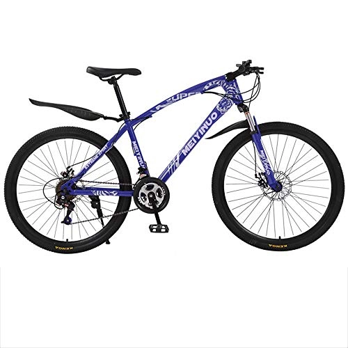 Mountainbike : Gnohnay 26-Zoll Mountainbike-Fahrrad, Offroad-Fahrrad aus Kohlenstoffstahl, vollgefederte Fahrräder, Erwachsene-Soft-Tail-Mountainbike für mit Doppelscheibenbremse, Blau, 27 Speed