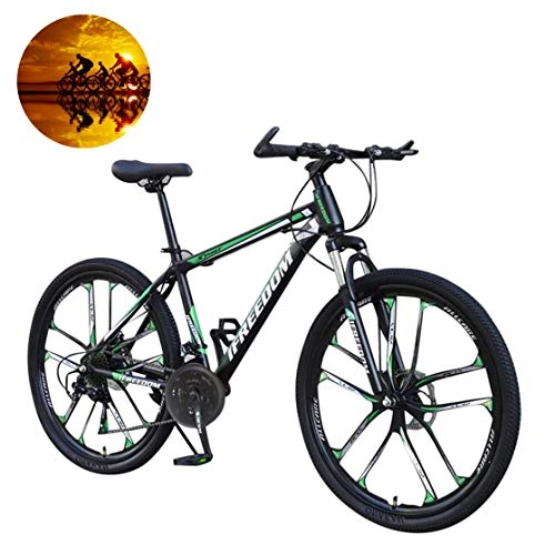 Mountainbike : GOLDGOD Carbon Steel Mountainbike, 26 Zoll 21-Gang-Getriebe Doppelscheibenbremsen Mountainbike MTB Klapp-Außenfahrräder Mit Vollfederung, Black Green