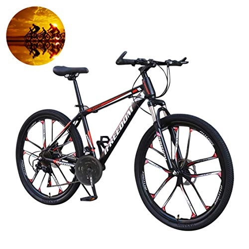 Mountainbike : GOLDGOD Carbon Steel Mountainbike, 26 Zoll 21-Gang-Getriebe Doppelscheibenbremsen Mountainbike MTB Klapp-Außenfahrräder Mit Vollfederung, Black red