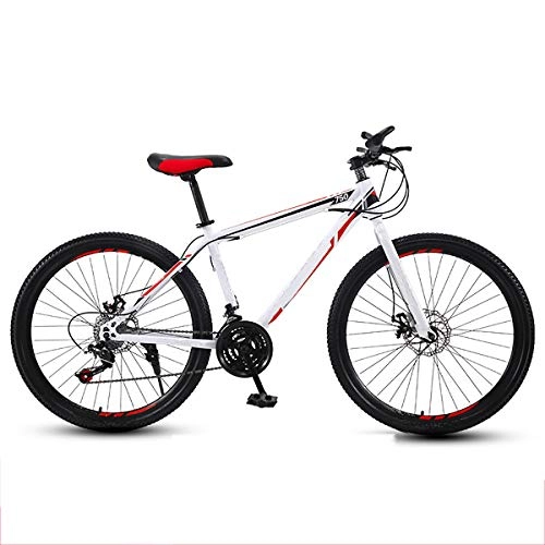 Mountainbike : GUOHAPPY 24 Zoll Mountainbike, Fahrrad mit hochfesten Kohlenstoffstahlrahmen, Fahrrad mit Doppelscheibenbremsen und 21 / 24 / 27 Variabler Geschwindigkeit Stoßdämpfern, White red, 21
