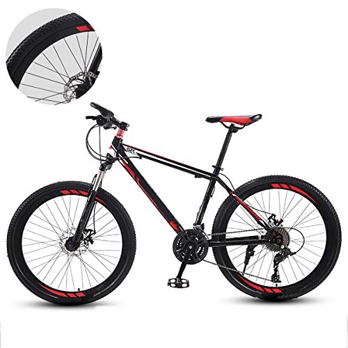 Mountainbike : GUOHAPPY 26-Zoll-21 / 24 / 27-Gang VTT, tragende 330lbs, Dual-Scheibenbremse städtisches Commuter Rennrad, unlegierter Stahl ultraleichter Rahmen Fahrrad, Black red, 30