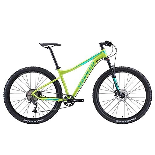 Mountainbike : GWFVA 9-Gang-Mountainbikes, Hardtail-Mountainbike für Erwachsene mit großen Rädern, Fahrrad mit Vorderradaufhängung aus Aluminiumrahmen, Mountainbike, grün, 17-Zoll-Rahmen