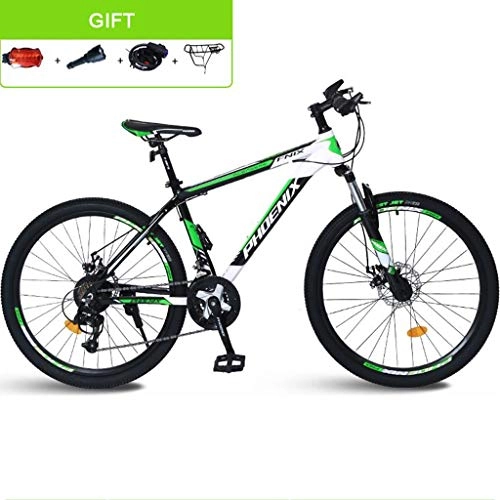 Mountainbike : GXQZCL-1 Mountainbike, Fahrrder, 26inch Mountainbike, Aluminium Rahmen for Fahrrder, Doppelscheibenbremse und Vorderradaufhngung, 24 Geschwindigkeit MTB Bike (Color : Black+Green, Size : 26inch)