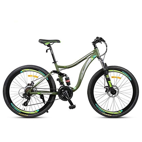 Mountainbike : GXQZCL-1 Mountainbike, Fahrrder, 26inch Mountainbike, Stahl-Rahmen Berg HardtailBicycles, Doppelscheibenbremse und Vollfederung, 24 Geschwindigkeit MTB Bike (Color : Green)