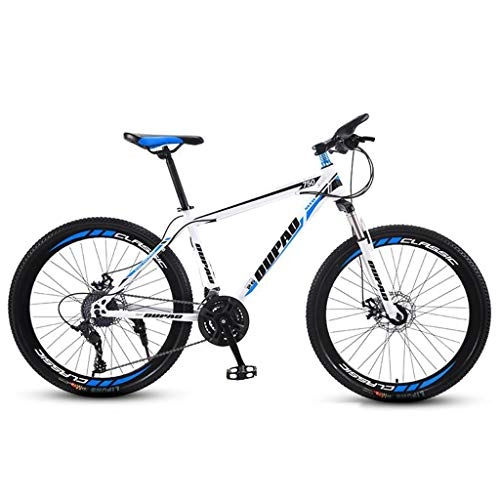 Mountainbike : GXQZCL-1 Mountainbike, Fahrrder, Mountainbike, Carbon-Stahlrahmen Bergfahrrder Hardtail, Doppelscheibenbremse und Vorderradgabel, 26inch Speichenrad MTB Bike (Color : White+Blue, Size : 27-Speed)
