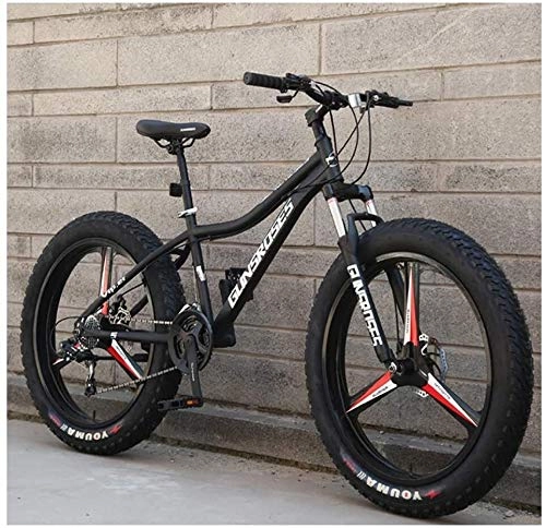 Mountainbike : H-ei 26-Zoll-Mountainbikes, High-Carbon Stahl Hardtail Mountainbike, Fat Tire All Terrain Mountain Bike, Frauen-Männer Anti-Rutsch-Bikes (Color : Black, Size : 21 Speed 3 Spoke)