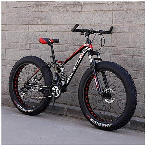 Mountainbike : H-ei Erwachsene Mountain Bikes, Fat Tire Doppelscheibenbremse Hardtail Mountainbike, Big Wheels Fahrrad, High-Carbon Stahlrahmen (Color : New Red, Size : 24 Inch 27 Speed)