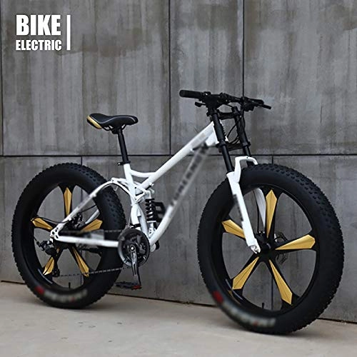 Mountainbike : HHHKKK 26 Zoll Mountainbike, Schaltung Erwachsene Fette Reifen Fahrrad, Rahmen aus Kohlenstoffstahl, Vollfederung Scheibenbremsen Hardtail Bike, Super Breites Reifendesign