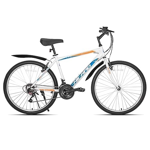 Mountainbike : HILAND 26 Zoll Mountainbike Hardtail MTB Bike Fahrrad V Bremse 18 Gänge für Herren Frauen Jungen und Mädchen Weiß / Blau 457mm Stahlrahmen