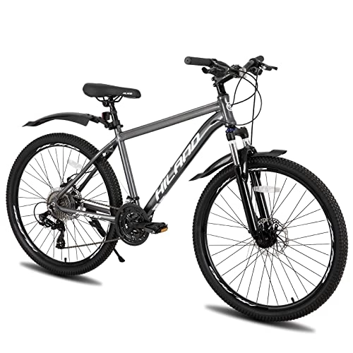 Mountainbike : Hiland Mountainbike aus Aluminium, 26 Zoll, 24 Gänge, mit Shimano-Scheibenbremse, Rahmengröße 17 Zoll MTB Fahrrad Jugendliche grau